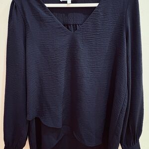 Adyson Parker Black Textured V-Neck Long Sleeve Blouse